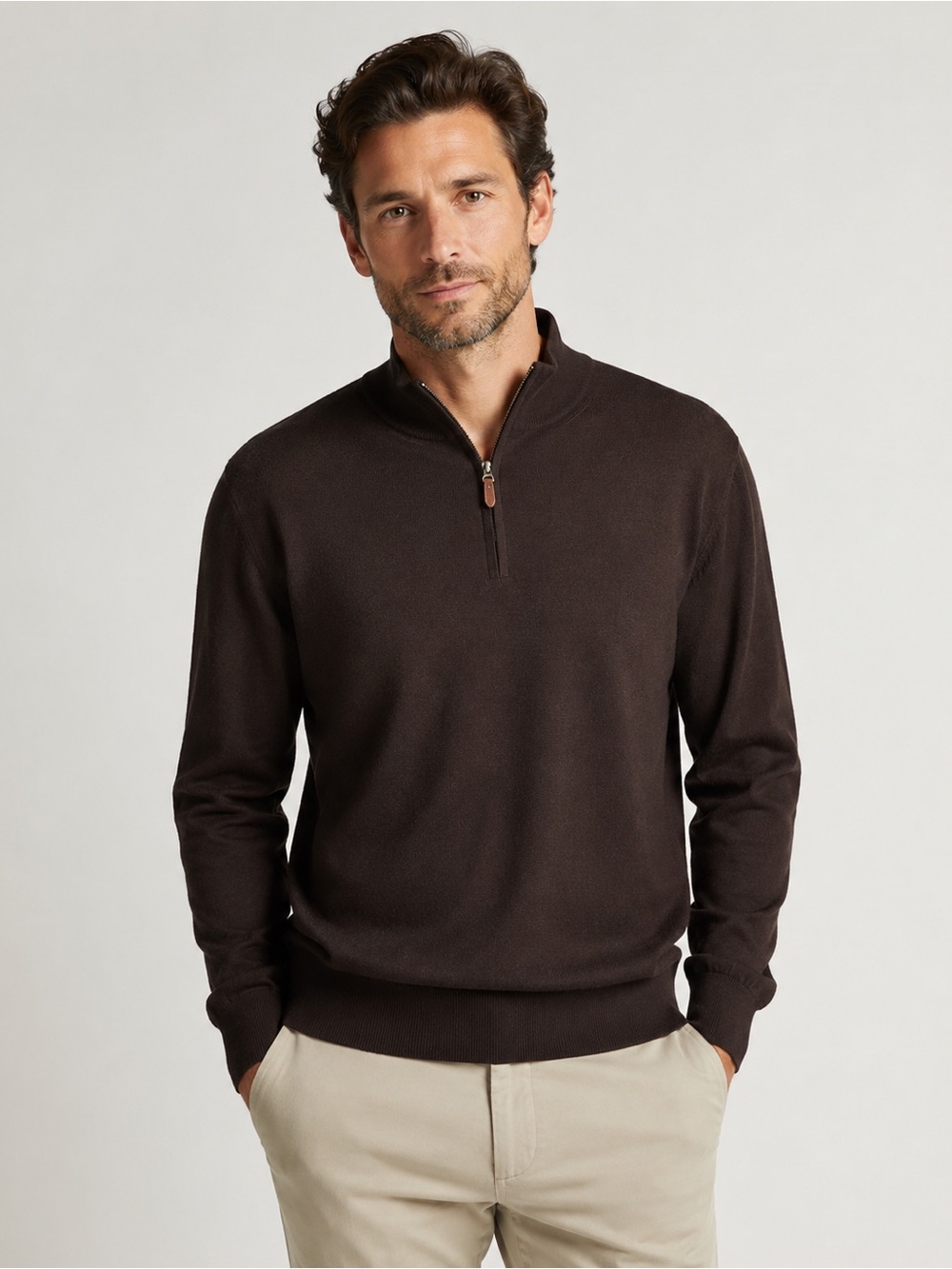 Black Brown 1826 Men’s 100% Merino Wool Quarter Zip Sweater – Size XL/TG